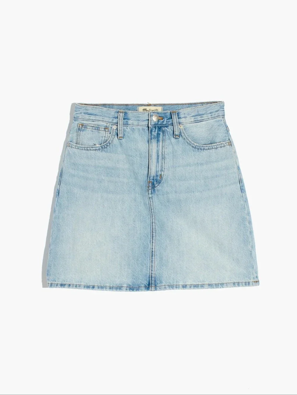 Madewell rigid denim high-waist straight A-line mini skirt, Fitzgerald wash